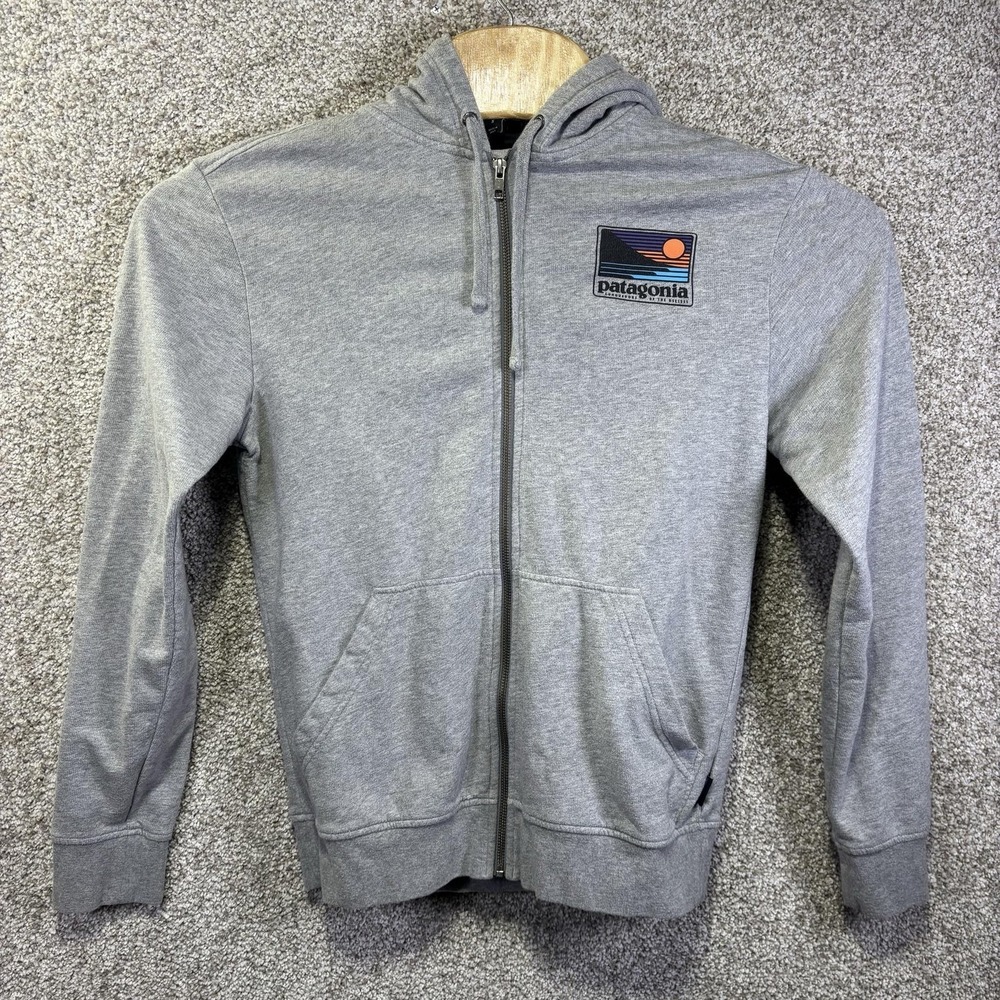 Patagonia Hoodie Mens Small‎ Gray Full Zip Organic Cotton Graphic Sweatshirt